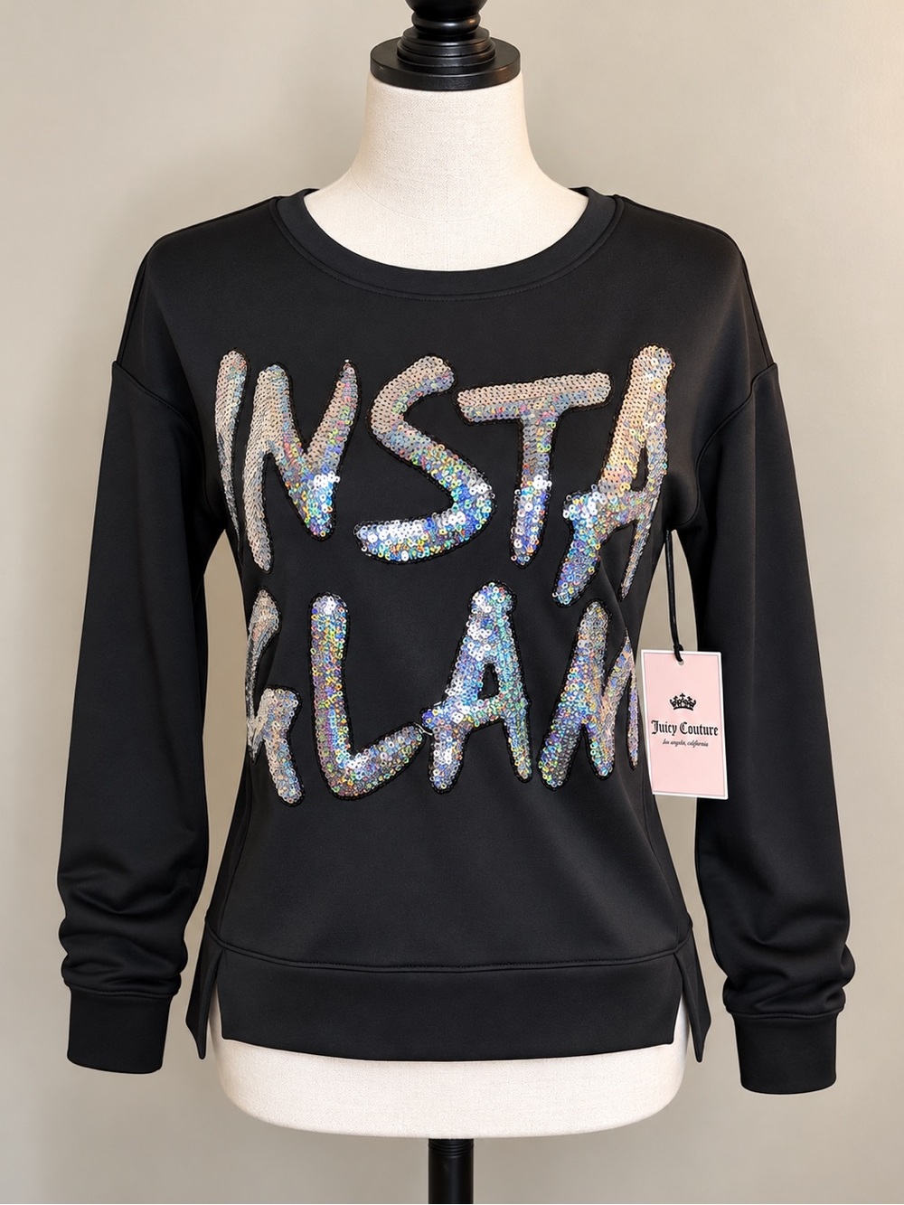 Juicy Couture Black Sweatshirt with Iridescent Sequin Script
